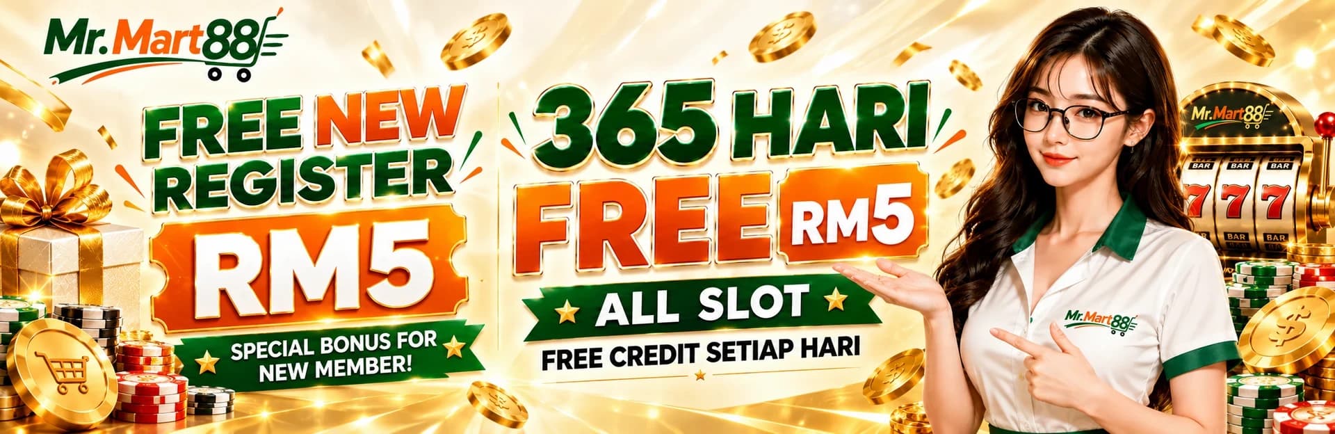 Mr.Mart88 FREE NEW REGISTER RM5 dan 365 HARI FREE RM5 ALL SLOT — FREE CREDIT SETIAP HARI